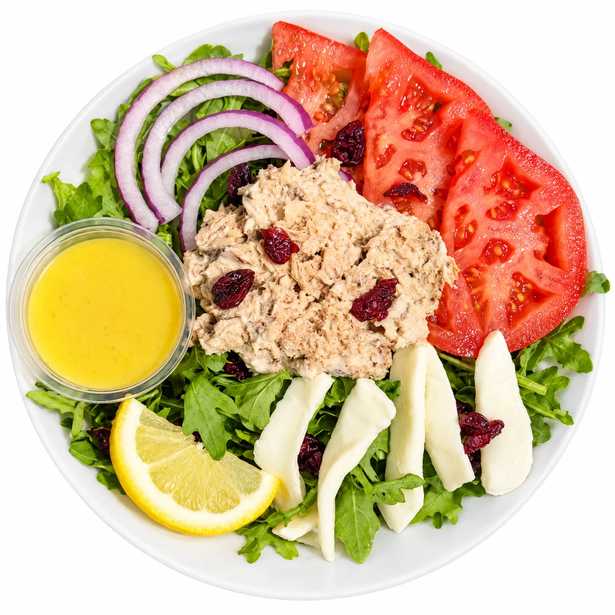 Arugula tuna salad with mozzarella, tomatoes and cranberries at Redondos Miami on Bird Road