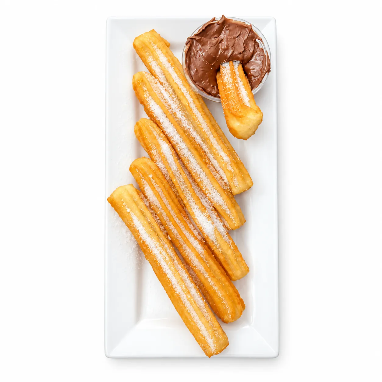 Six golden churros with sugar and chocolate dipping sauce at Redondos Miami on Bird Road