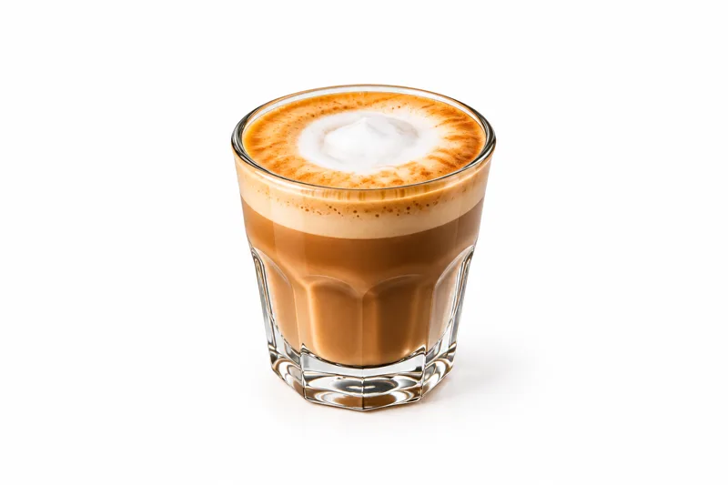 Cuban cortadito with steamed milk foam in a small glass at Redondos Miami