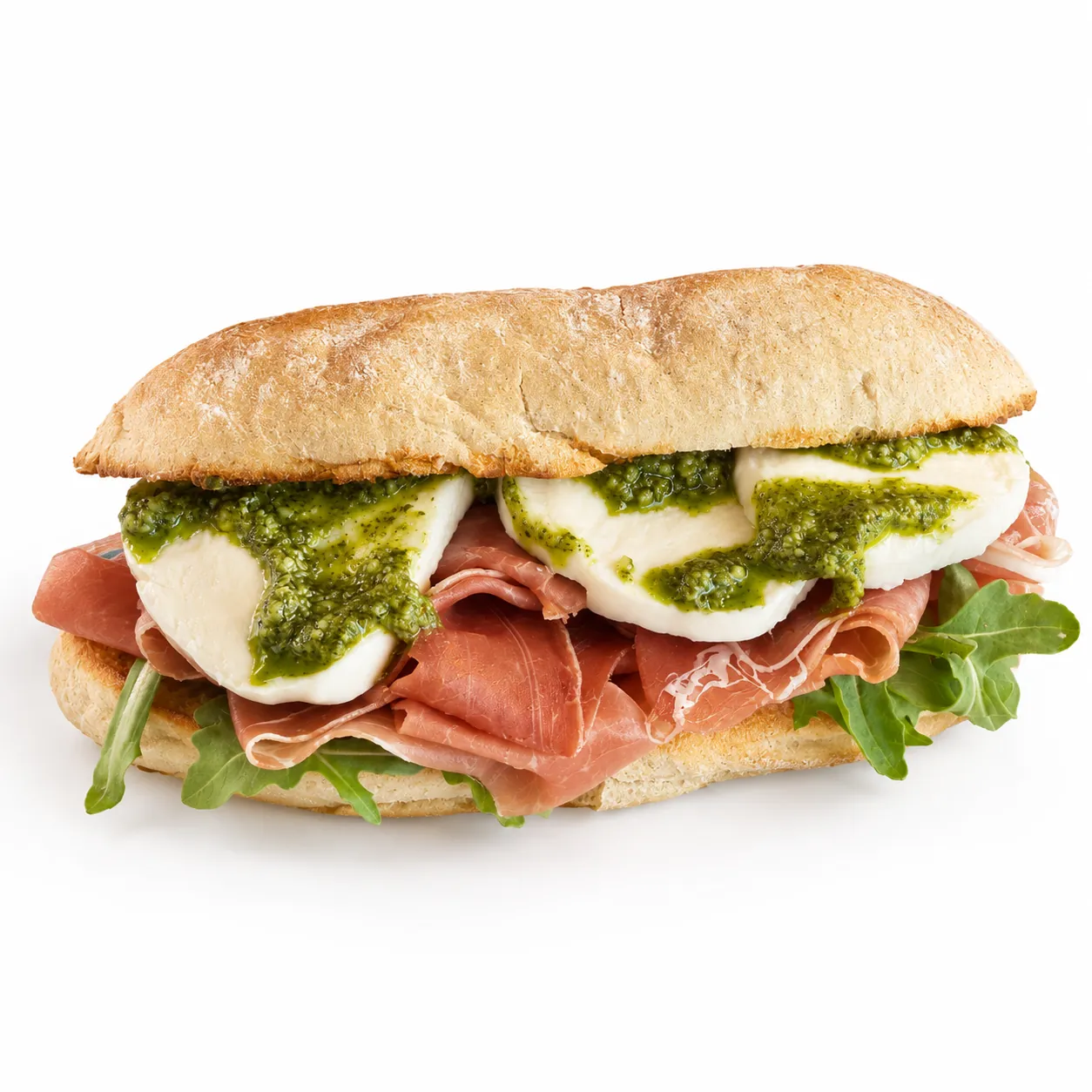 Italiano sandwich with prosciutto, mozzarella, arugula and pesto at Redondos Miami on Bird Road