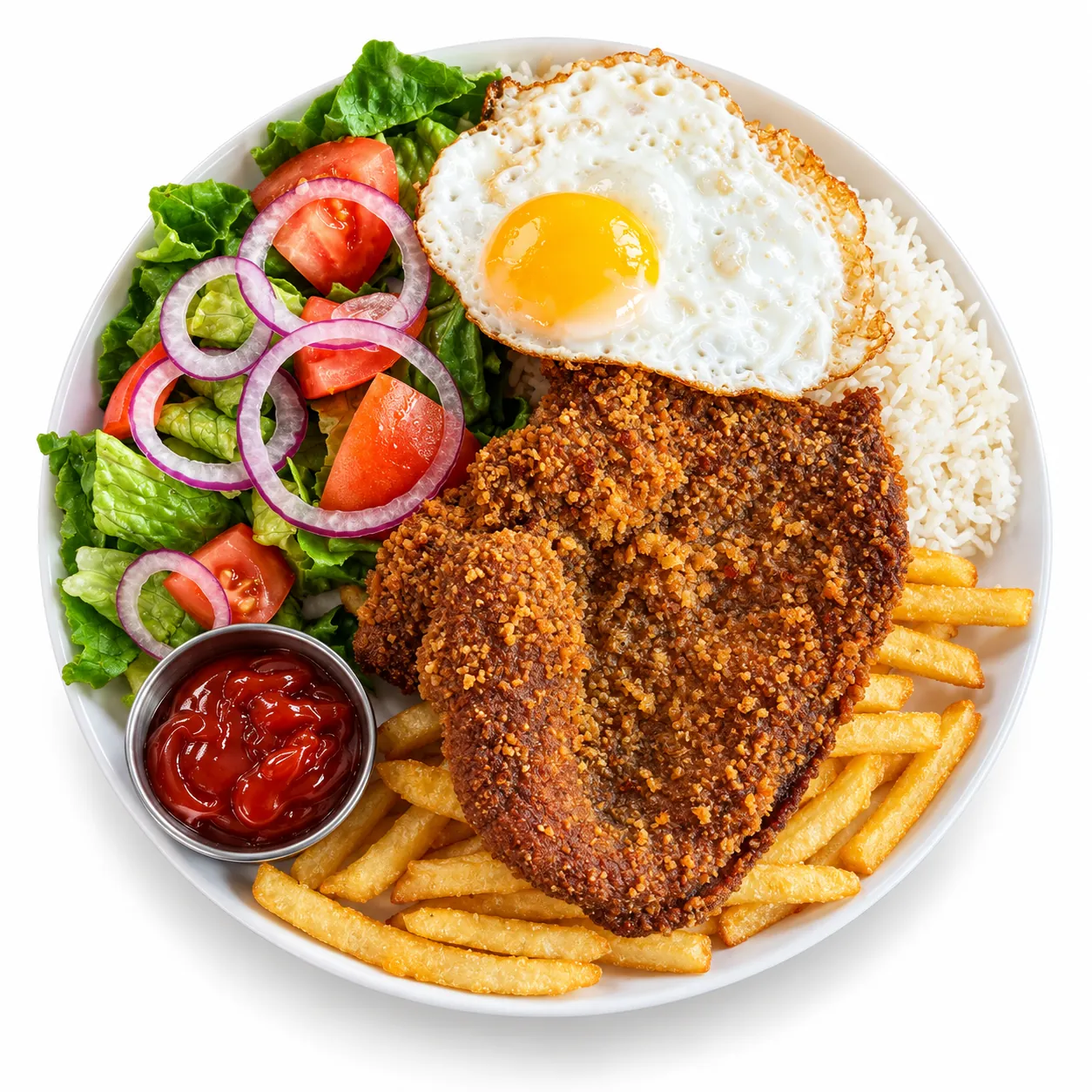 Breaded milanesa steak platter with rice or fries at Redondos Miami on Bird Road