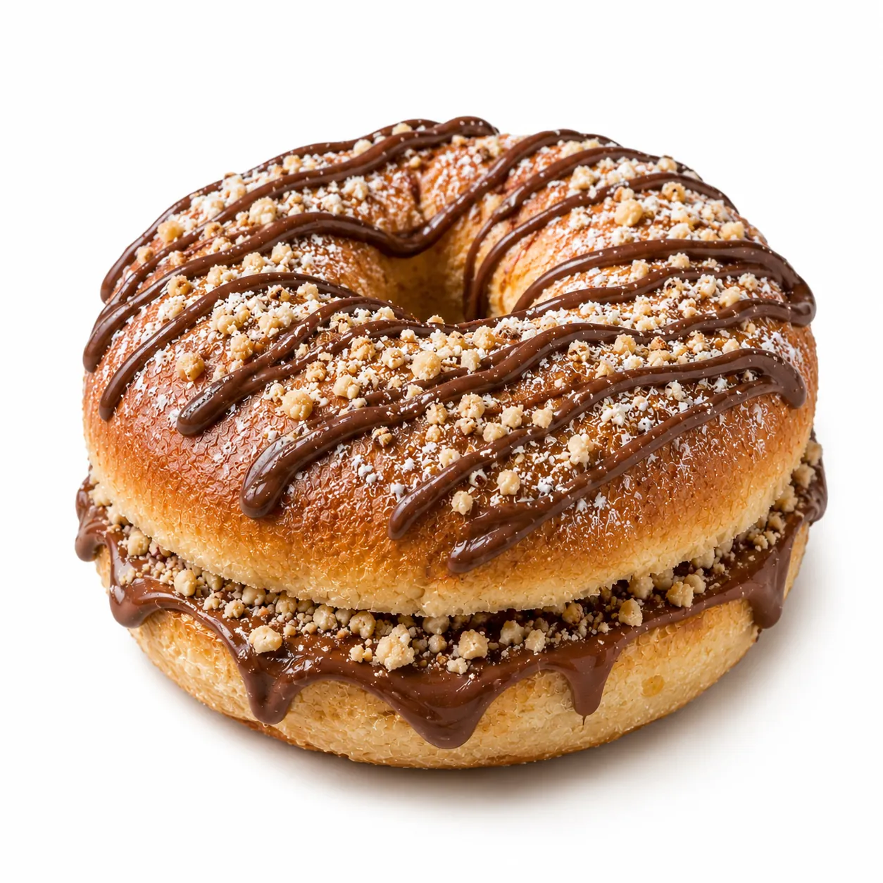 Pan cristal bagel filled with Nutella and almonds with sugar glaze at Redondos Miami on Bird Road