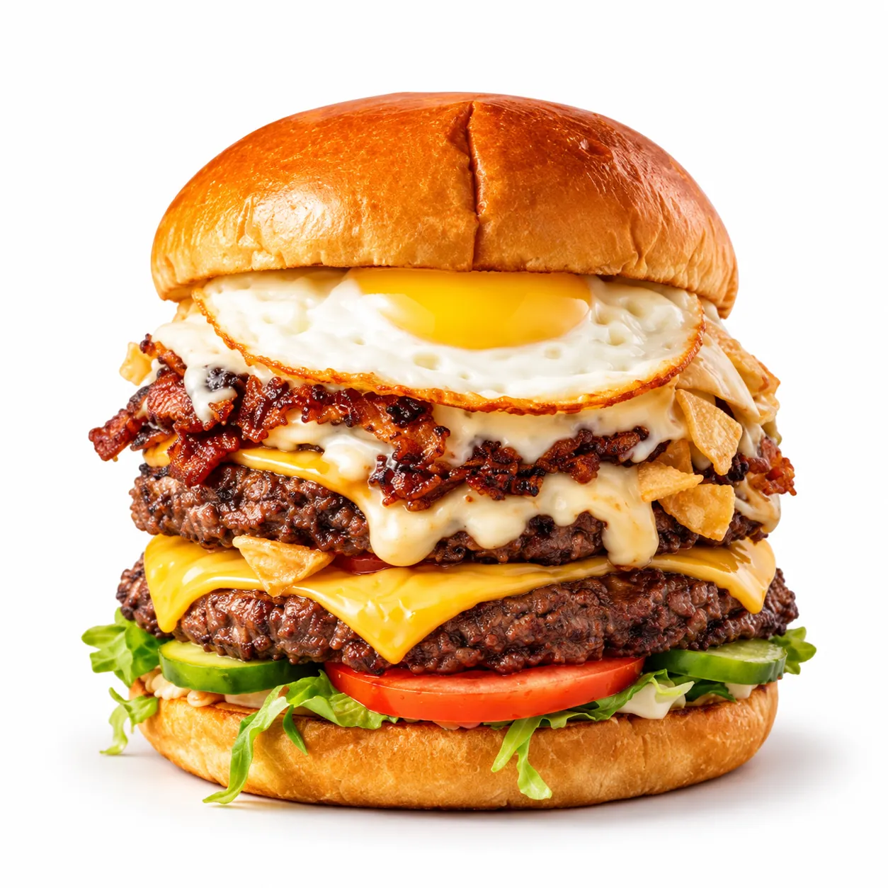 Smash Es Mas double smash burger with fried egg, mozzarella and chips at Redondos Miami on Bird Road