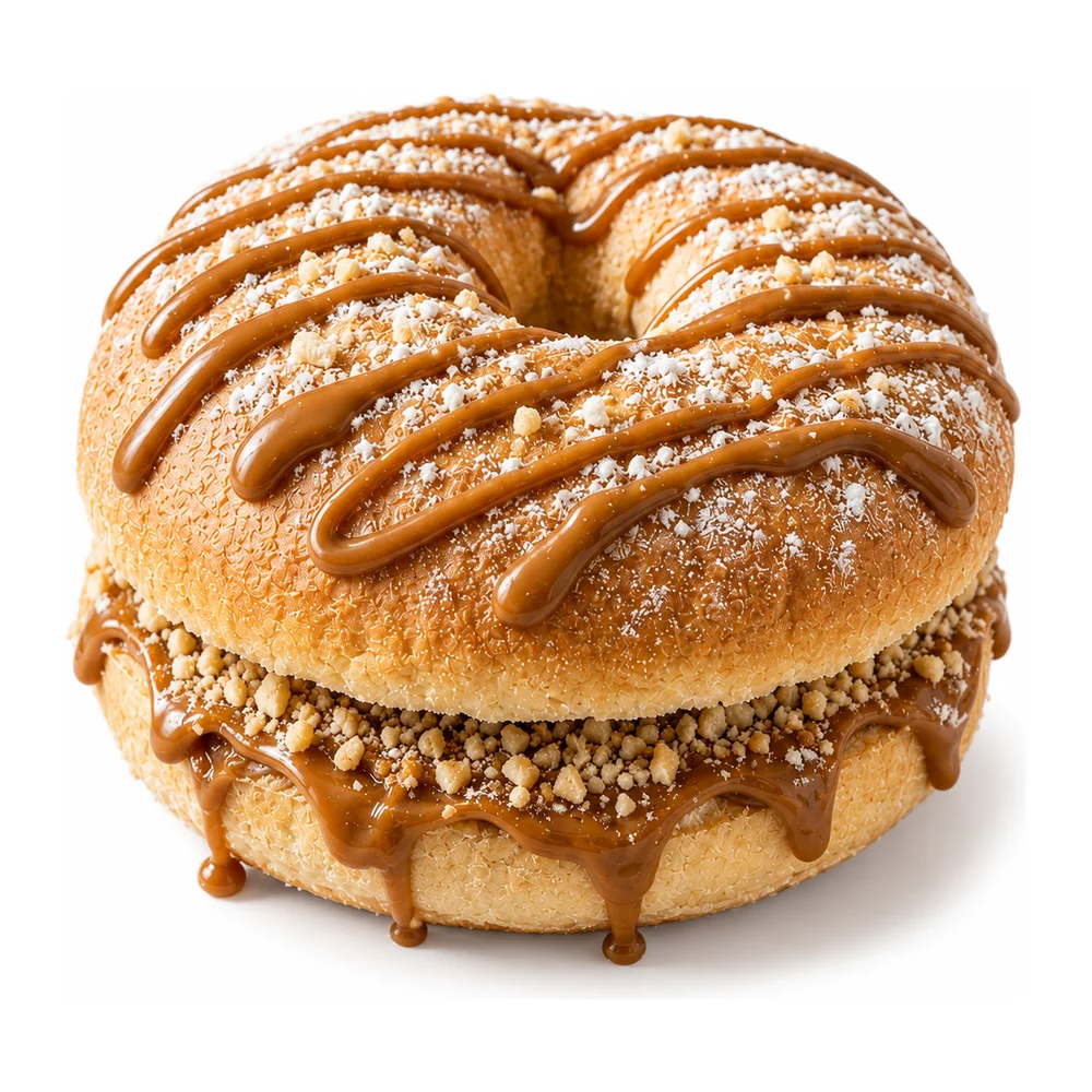Pan cristal bagel with dulce de leche and ground almonds at Redondos Miami on Bird Road